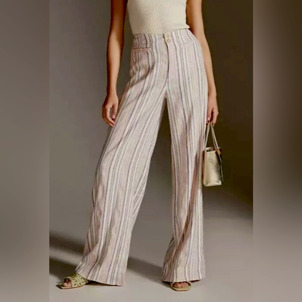 Anthropologie Striped Wide Leg Pants - Cream and Pink